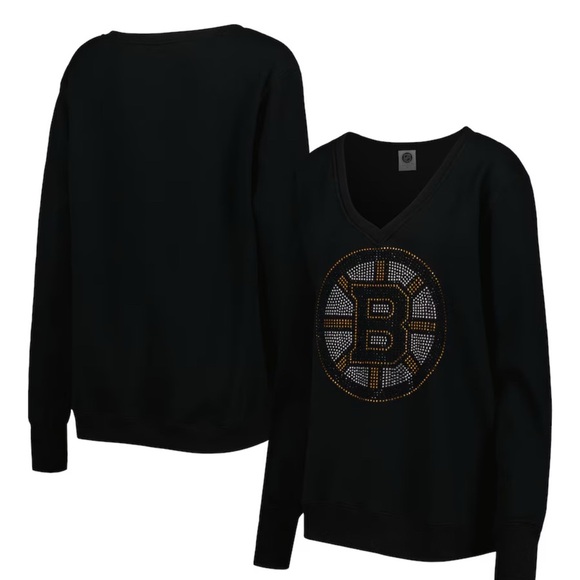Black V-Neck Sweater with Embellished Logo - Picture 1 of 6
